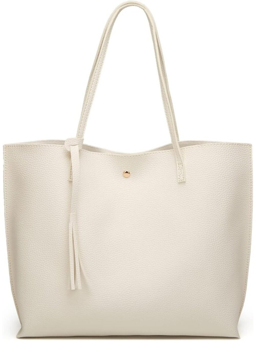 Women’s White Soft Faux Leather Tote Bag Tassel Large Shoulder Purse